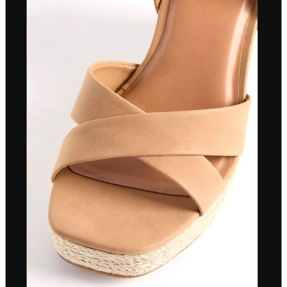 Torrid Espadrille Wedge Sandals Size 8.5 WW Open Toe Tan Ankle Strap 4” Heel NWT - Picture 4 of 7